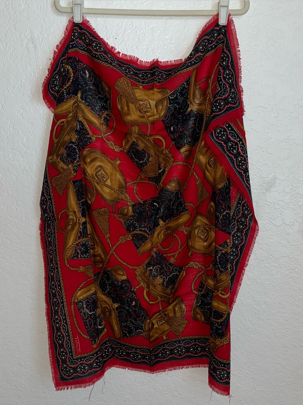 Vintage 90s Talbots equestrian style square scarf red blue gold